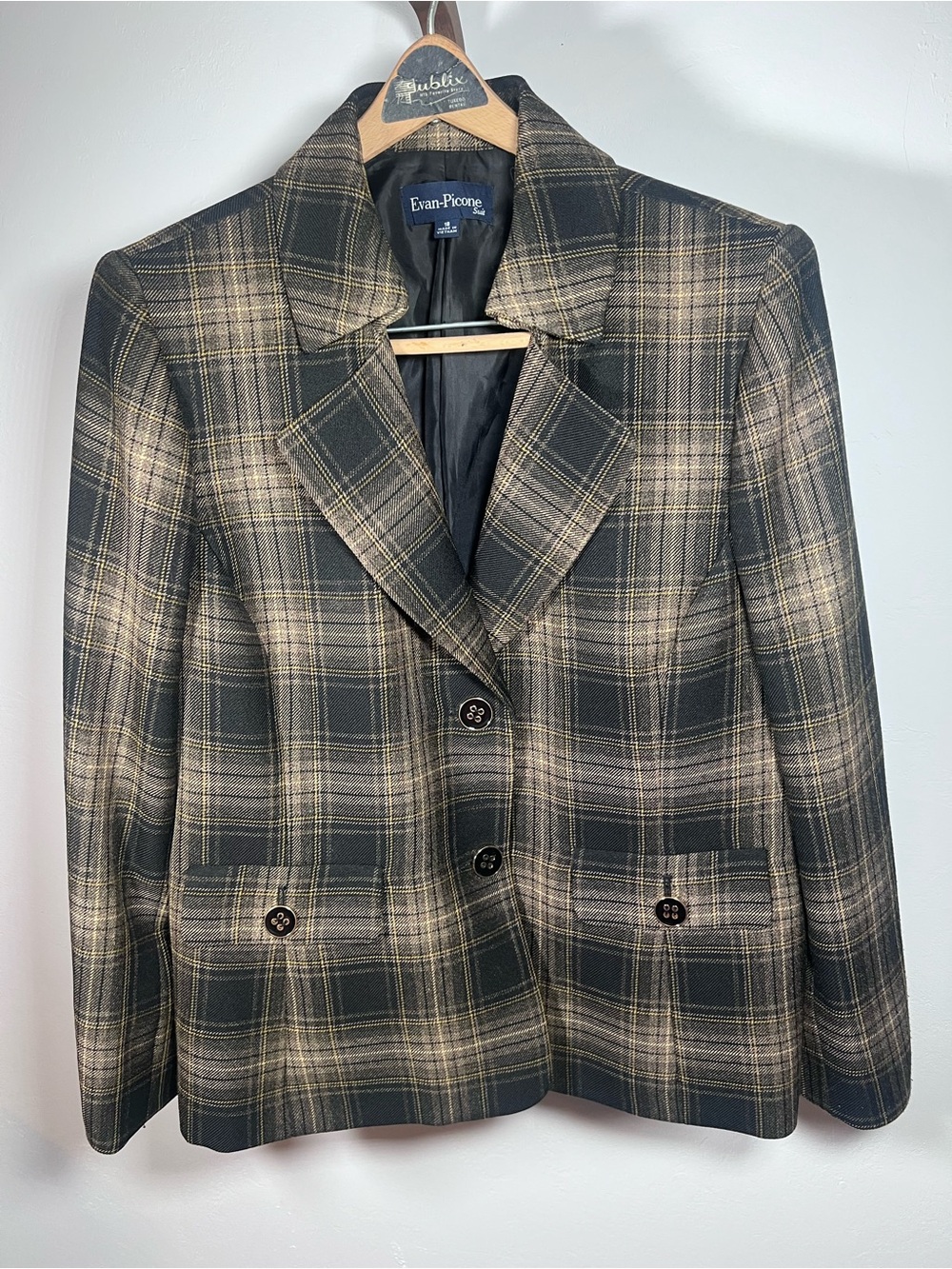 Evan Picone Black and Tan Plaid Sport Coat